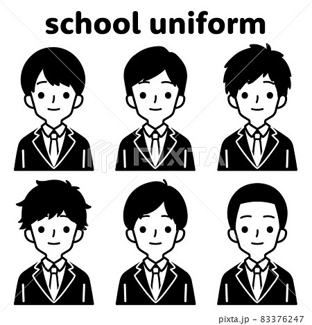 人物イラストセット_男子高生_モノトーン 83376247