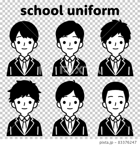 人物イラストセット_男子高生_モノトーン 83376247