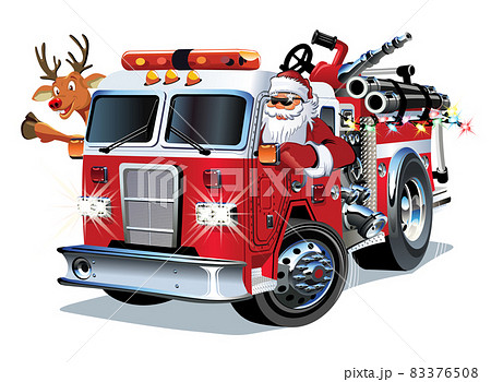 Cartoon Christmas Firetruckのイラスト素材