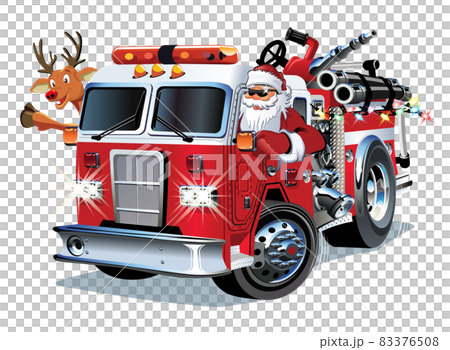 Cartoon Christmas firetruck Cartoon Christmas firetruck 83376508