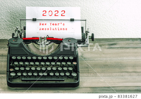 2022 New Years Resolutions. Vintage typewriter. Retro style picture 83381627