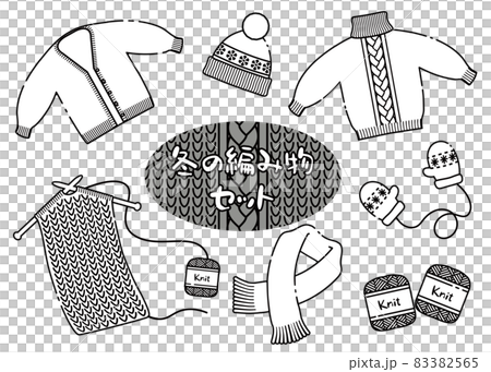 編み物セット_線画 編み物セット_線画 83382565