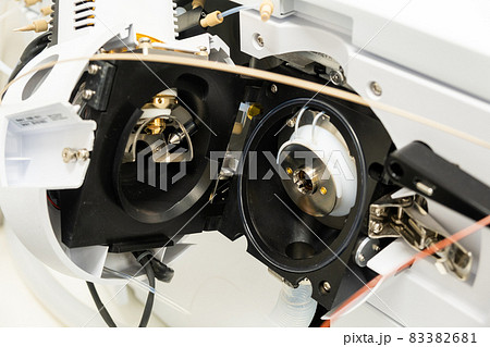 Open ion source of mass spectrometer. Maintenance of mass detector. LC MS analysis in analytical laboratory 83382681