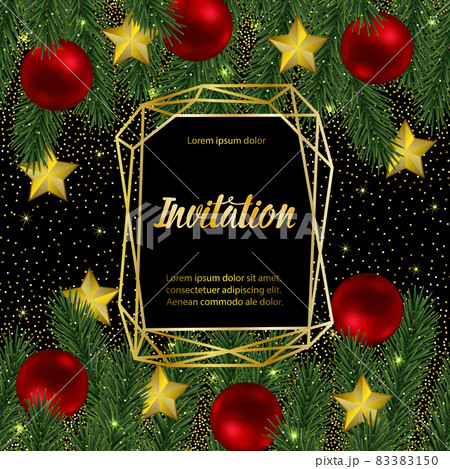 Christmas and New Year Invitation Card with Gold Geometric Frame Christmas and New Year Invitation Card with Gold Geometric Frame 83383150