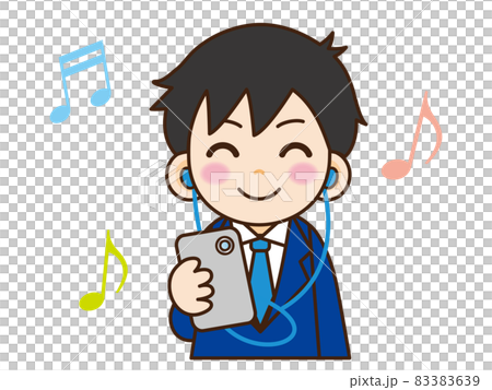 スマホで音楽を聴く男子高校生のイラスト2のイラスト素材 3639