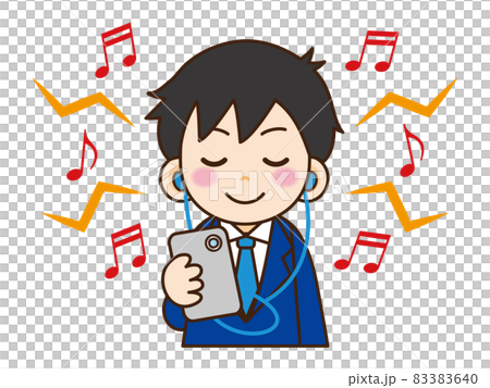 イヤホンから音漏れしている男の子の素材のイラスト素材 3640