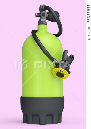 Green diving tank full oxygen for snorkeling isolated on a pink background. 3d render of scuba diving and sport equipment for summer holidays 83383953
