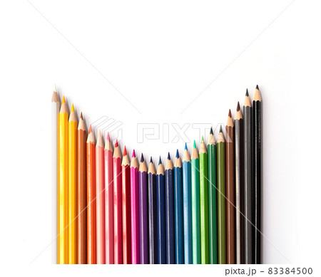 Colorful multicolored pencils on white background. Education, Business and finance concept with copy space. Art 83384500