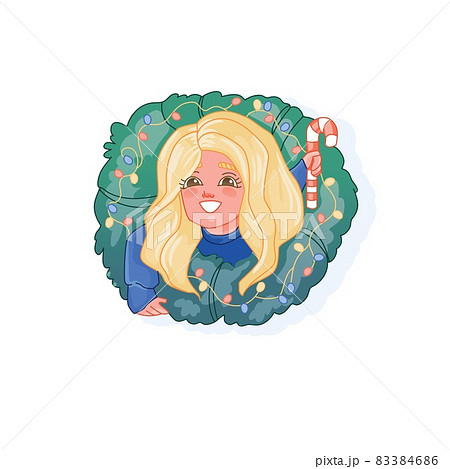 Girl wearing Christmas wreath isolated vector Girl wearing Christmas wreath isolated vector 83384686