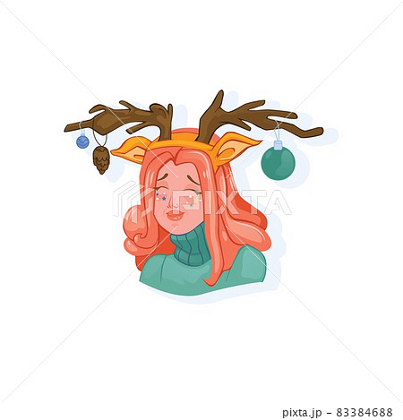 Cute girl child wearing reindeer headband isolated Cute girl child wearing reindeer headband isolated 83384688
