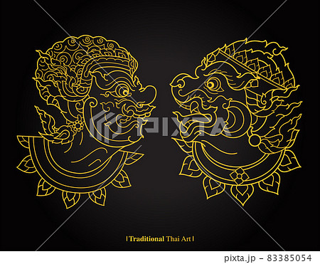Traditional Thai Art, painting vector black background 83385054