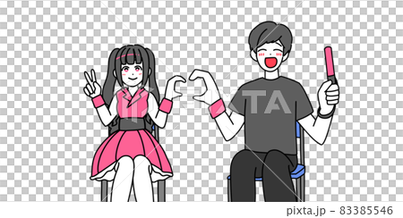 ハートマークをつくるピンク色のアイドルと笑顔のファン 83385546