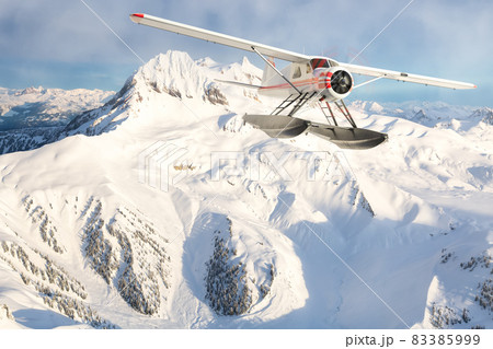 Adventure Composite Image of 3D Rendering Seaplane flying over Canadian Rocky Mountains Adventure Composite Image of 3D Rendering Seaplane flying over Canadian Rocky Mountains 83385999