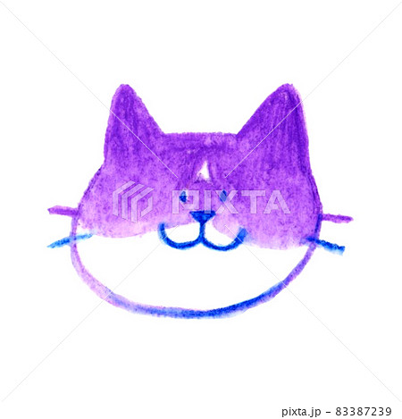 手描き水彩イラスト素材 ゆるい かわいい猫の顔 ハチワレ猫 のイラスト素材