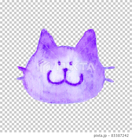 手描き水彩イラスト素材 ゆるい かわいい猫の顔 黒猫 のイラスト素材