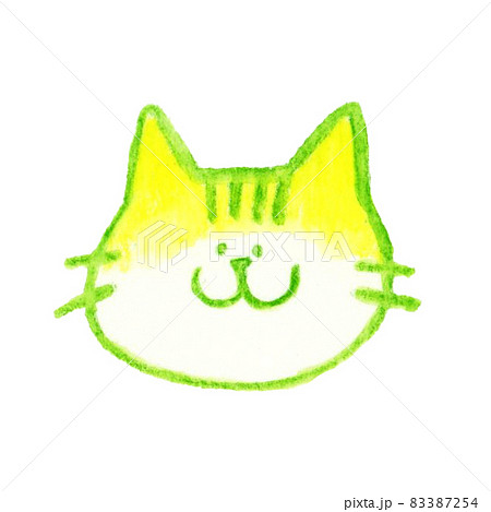 手描き水彩イラスト素材 ゆるい かわいい猫の顔 縞模様 トラ柄の猫 のイラスト素材