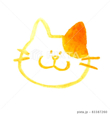 手描き水彩イラスト素材 ゆるい かわいい猫の顔 ぶち猫 白黒柄の猫 のイラスト素材