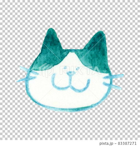 手描き水彩イラスト素材 ゆるい かわいい猫の顔 ぶち猫 ハチワレ猫 のイラスト素材
