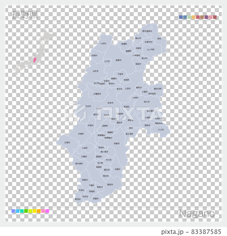 長野県の地図・Nagano・市町村名 83387585