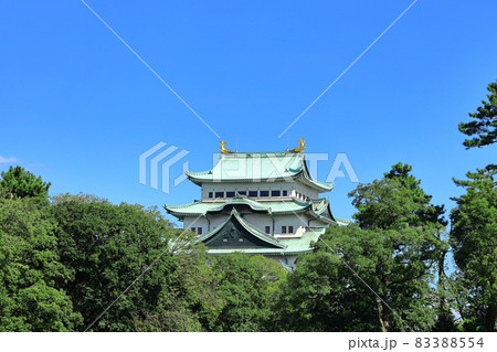 名古屋市中区本丸　水堀越しの名古屋城天守閣 83388554
