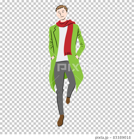 マフラーをして街を歩く男性のイラスト 白背景 ベクター 切り抜き のイラスト素材 3018