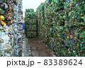 Bundle of pressed plastic bottles prepared for a garbage recycling on waste recycling plant. Pollution problem 83389624