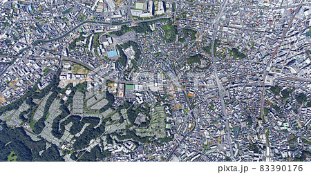 津田山周辺真俯瞰・緑ヶ丘霊園周辺・空撮 83390176