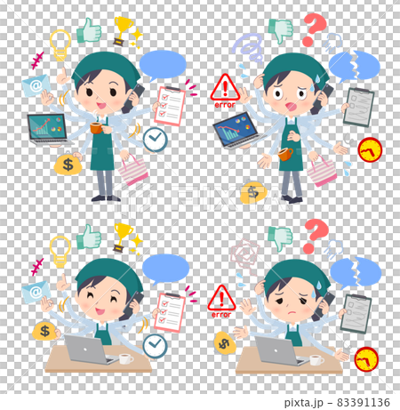 A set of female supermarket clerk who multitasks in the office 83391136