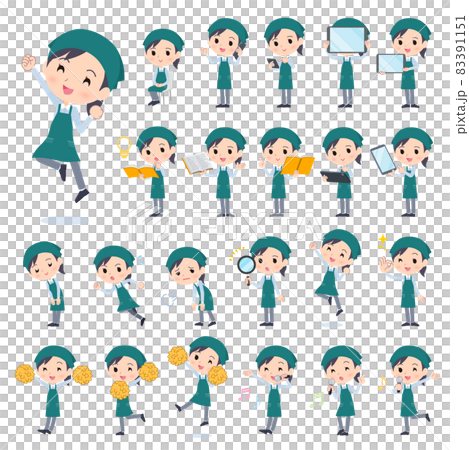 スマートフォンなどのデジタル機器を持つスーパーマーケット店員女性のセット スマートフォンなどのデジタル機器を持つスーパーマーケット店員女性のセット 83391151