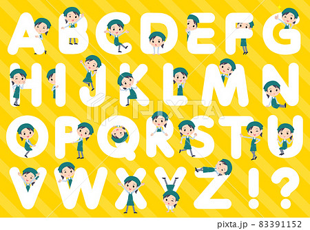 アルファベットと合わせてデザインされたスーパーマーケット店員女性のセット 83391152