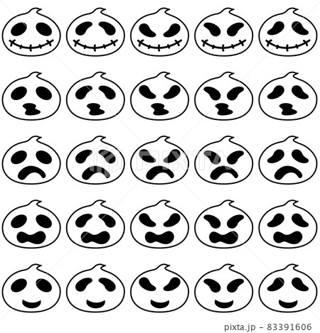 ハロウィン用に使えるシンプルなゴーストのいろんな表情を組合わせたイラスト集1 83391606