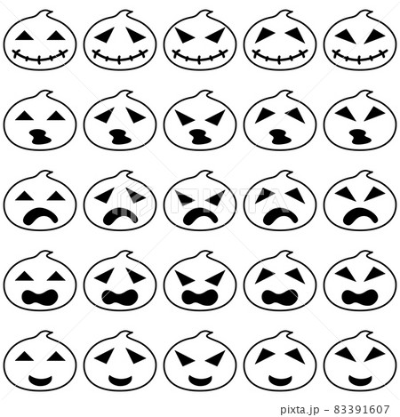 ハロウィン用に使えるシンプルなゴーストのいろんな表情を組合わせたイラスト集2 83391607