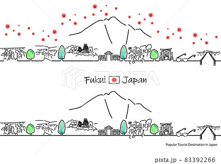 福井県の観光地の街並みと新型コロナウイルスのシンプル線画セット 福井県の観光地の街並みと新型コロナウイルスのシンプル線画セット 83392266