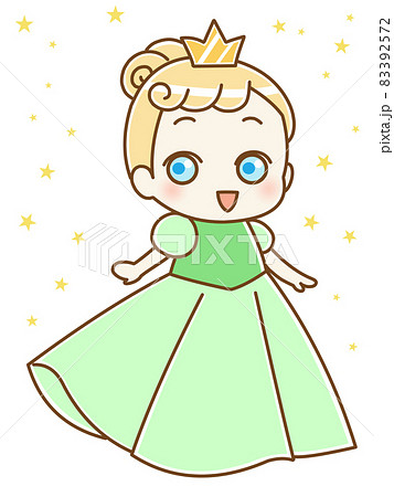 かわいいお姫様 グリーン グラデ無し 左向き キラキラ背景のイラスト素材
