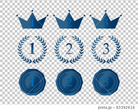 Blue crown / laurel wreath / medal ranking emblem set 83392618