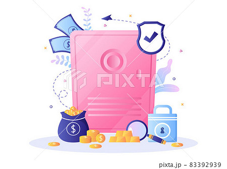 Bank Locker Vector Illustration. Storage Safe Box for Cash Safety, Protection, Gold, Currency and Important Documents using an Electronic Key to Open Bank Locker Vector Illustration. Storage Safe Box for Cash Safety, Protection, Gold, Currency and Important Documents using an Electronic Key to Open 83392939