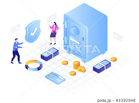 Bank Locker Vector Illustration. Storage Safe Box for Cash Safety, Protection, Gold, Currency and Important Documents using an Electronic Key to Open Bank Locker Vector Illustration. Storage Safe Box for Cash Safety, Protection, Gold, Currency and Important Documents using an Electronic Key to Open 83392948