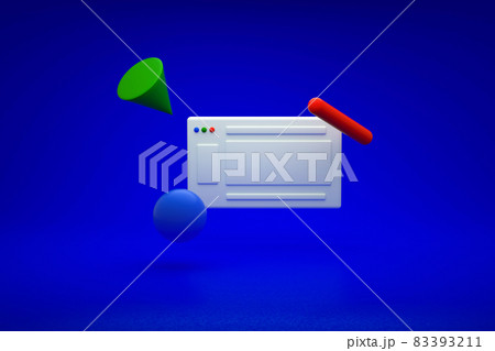 3D illustration of a form or notification on a blue isolated background. Geometric shapes in the air. 3D color illustration. Notification, reminder 83393211