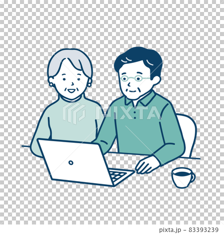 Senior couple operating a personal computer 83393239