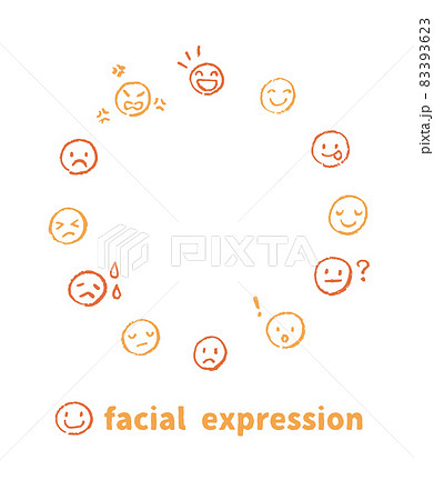 クレヨンで描いた色々な表情 顔 感情 アイコン フレーム シンプルでかわいい装飾イラストセットのイラスト素材