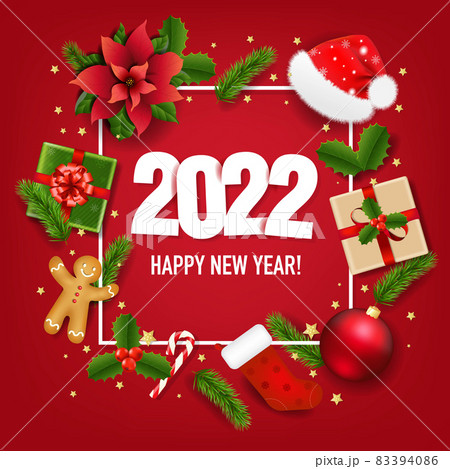 Happy New Year Banner With Poinsettia Happy New Year Banner With Poinsettia 83394086
