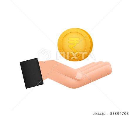Rupee coin on hand, great design for any purposes. Flat style vector illustration. Currency icon. 83394708