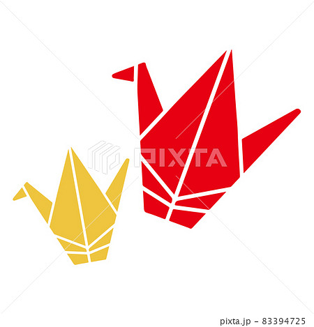 鶴の折り紙 イラスト アイコン 和風 赤色 金色のイラスト素材