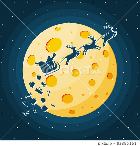 Santa Claus on Sleigh Full of Gifts and Reindeer. 83395161
