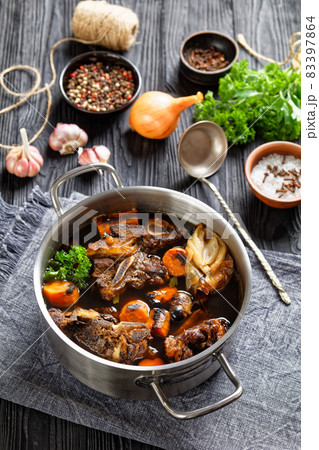 beef broth of beef meat on bones with spices beef broth of beef meat on bones with spices 83397864
