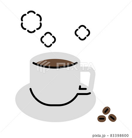 ホットコーヒーとコーヒー豆のイラスト素材