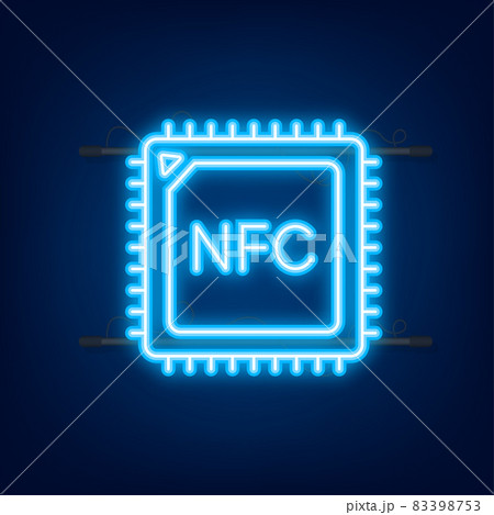 Contactless wireless pay sign logo. NFC technology. Vector illustration. Neon icon 83398753