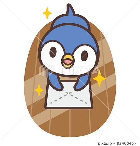 床を雑巾がけするペンギンのかわいいキャラクターのイラスト素材