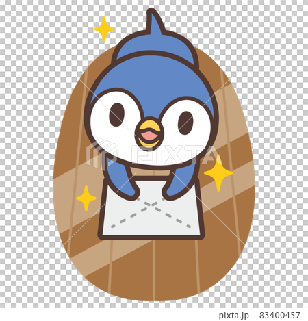床を雑巾がけするペンギンのかわいいキャラクターのイラスト素材