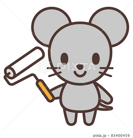 粘着テープ コロコロ を持っているねずみのかわいいキャラクター のイラスト素材
